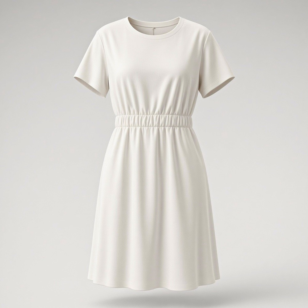 Plus Size 1X White Short Sleeve Elastic Waist Dress Soft Stretch Viscose Blend